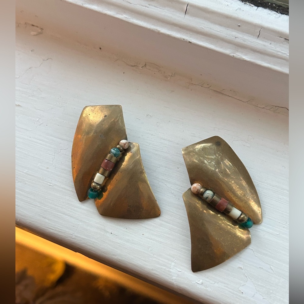 Vintage brass and bead statement earrings